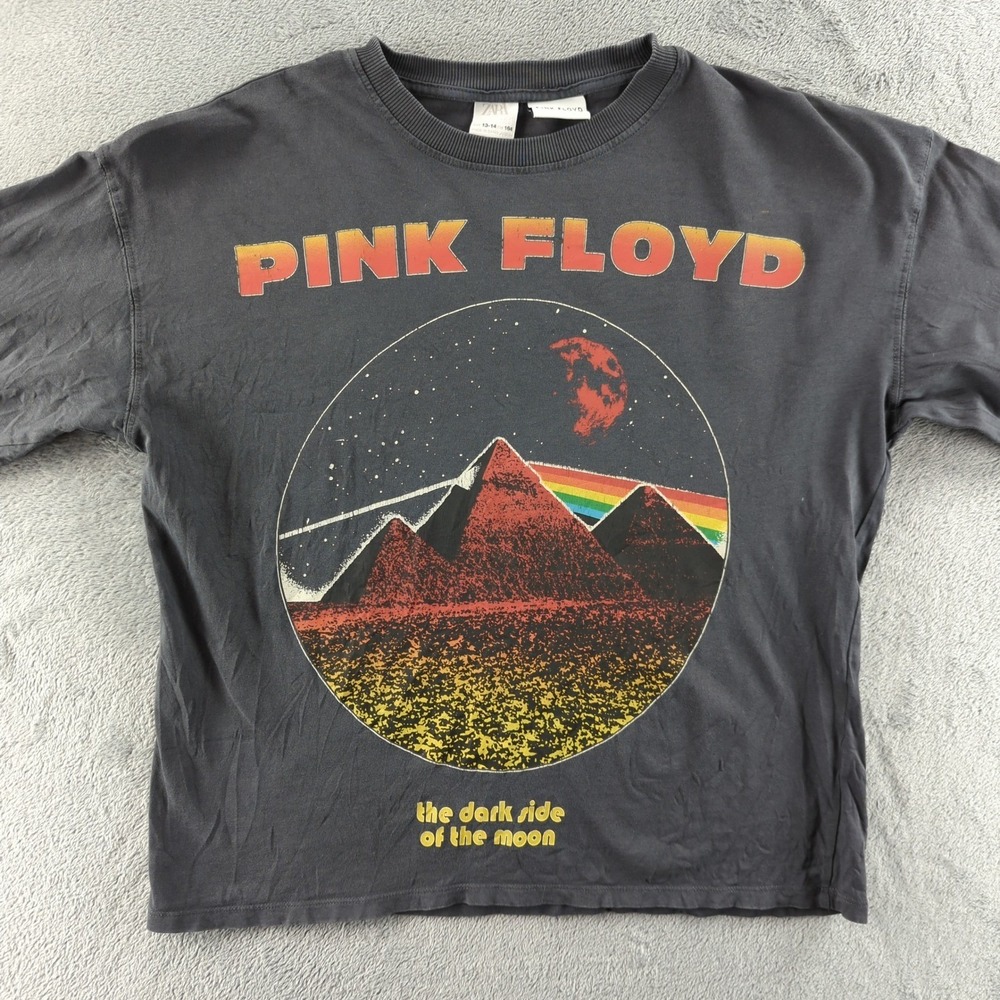 ZARA T-Shirt Youth 13-14 Grey Cotton Pullover Long Sleeve Pink Floyd Graphic